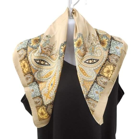 Paisley Floral 27 inch Square Scarf Beige Multicolor Accessory - Picture 9 of 12